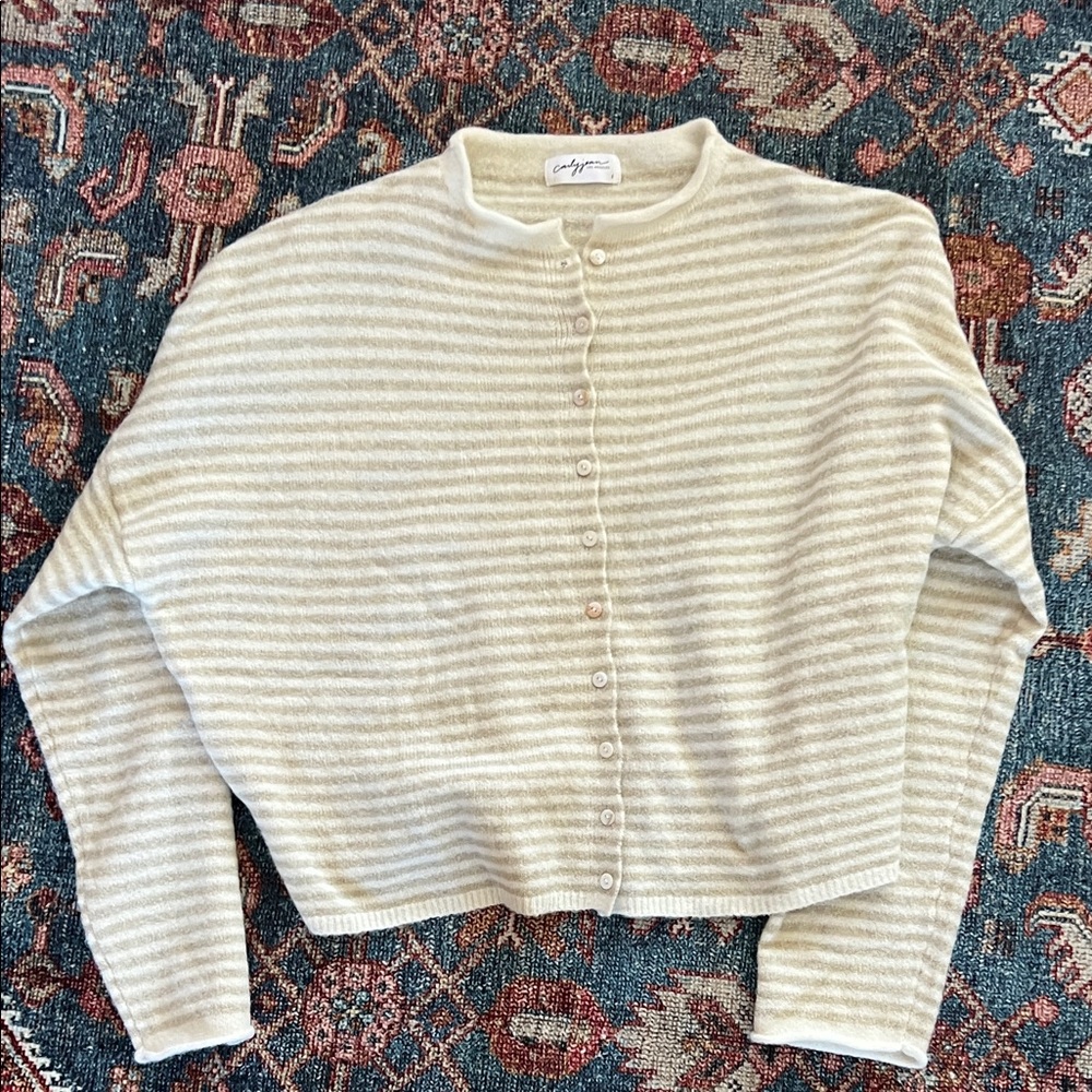 Carly Jean Los Angles Cream and White Striped Cardigan